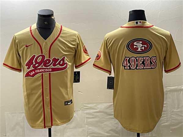 Men%27s San Francisco 49ers Gold Team Big Logo With Patch Cool Base Stitched Baseball Jersey->san francisco 49ers->NFL Jersey